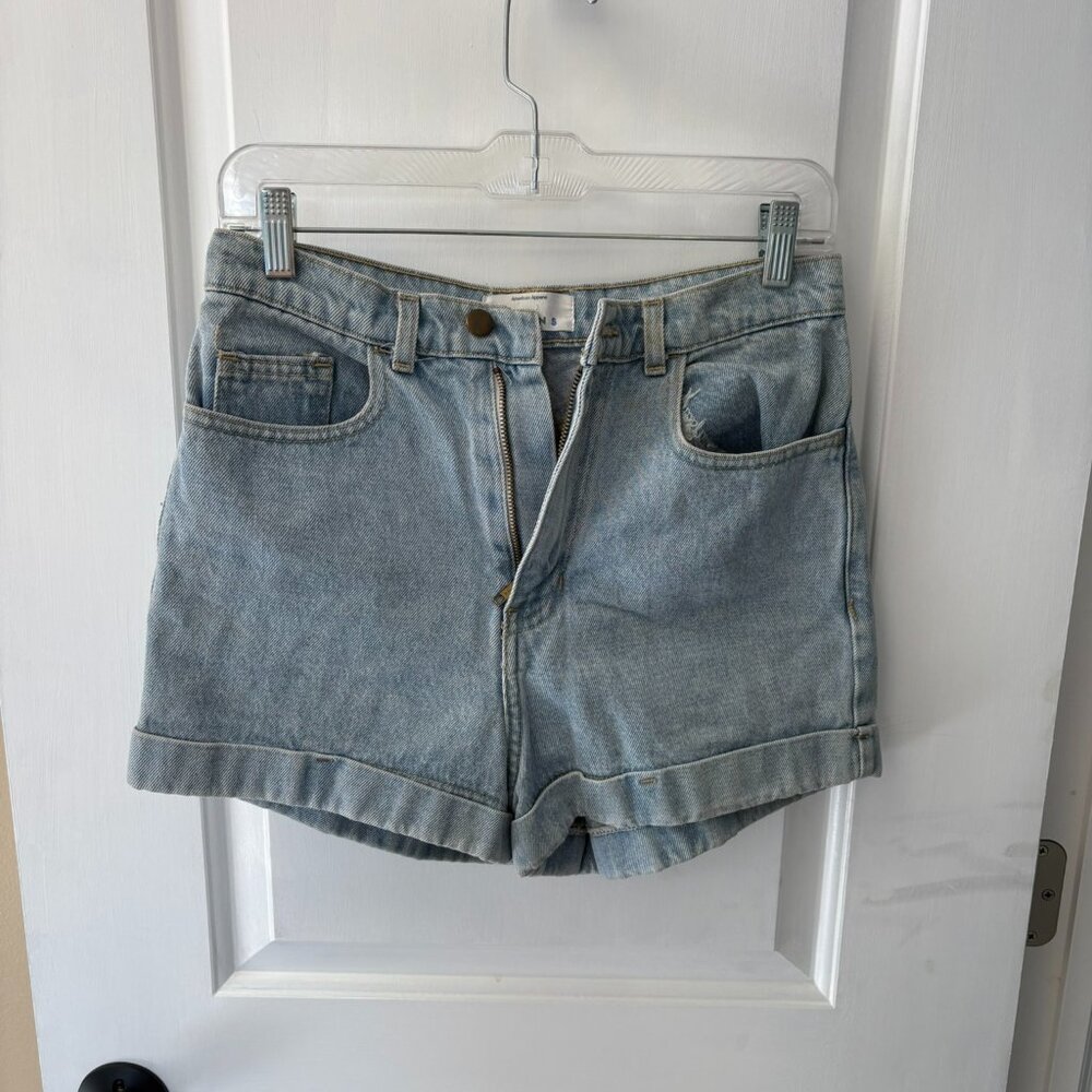 American Apparel High Waisted Light Wash denim shorts